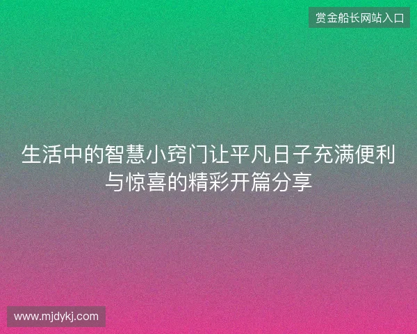 生活中的智慧小窍门让平凡日子充满便利与惊喜的精彩开篇分享